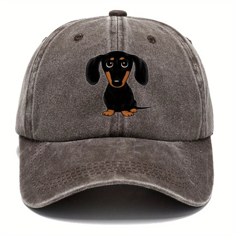 Dachshund Print Retro Washed Baseball Cap