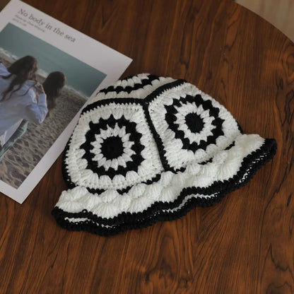 Hollow Crochet Knit Foldable Floppy Beach Bucket Hat