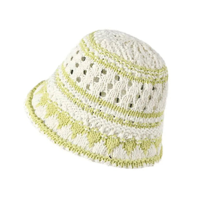 Casual Striped Hollow Breathable Foldable Travel Bucket Hat