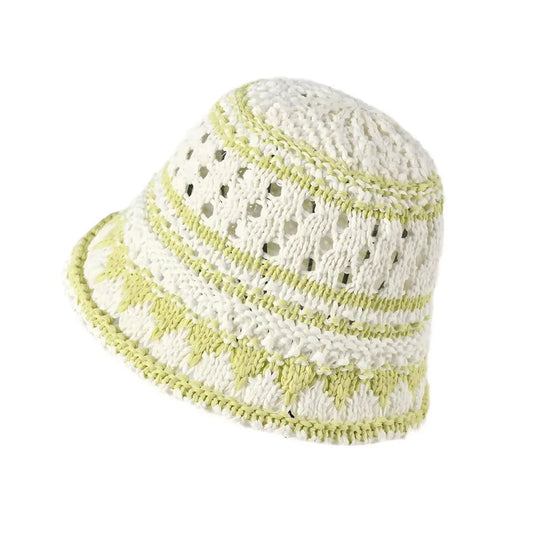Casual Striped Hollow Breathable Foldable Travel Bucket Hat