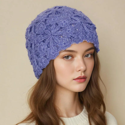 Floral Knit Winter Beret Bucket Hat