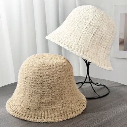 Hollow Crochet Knit Autumn Winter Bucket Hat