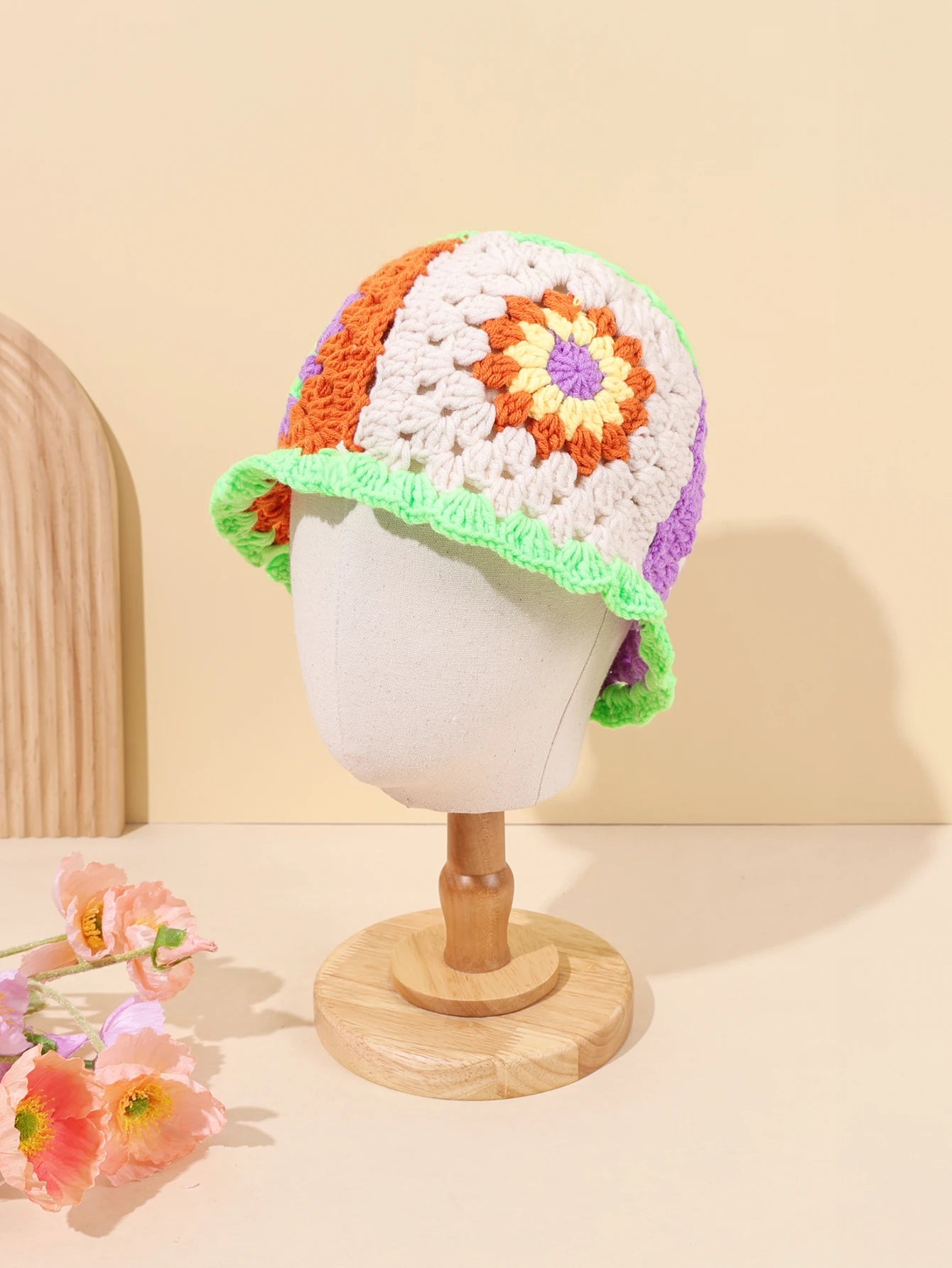 Ethnic Patchwork Warm Knitted Bucket Hat