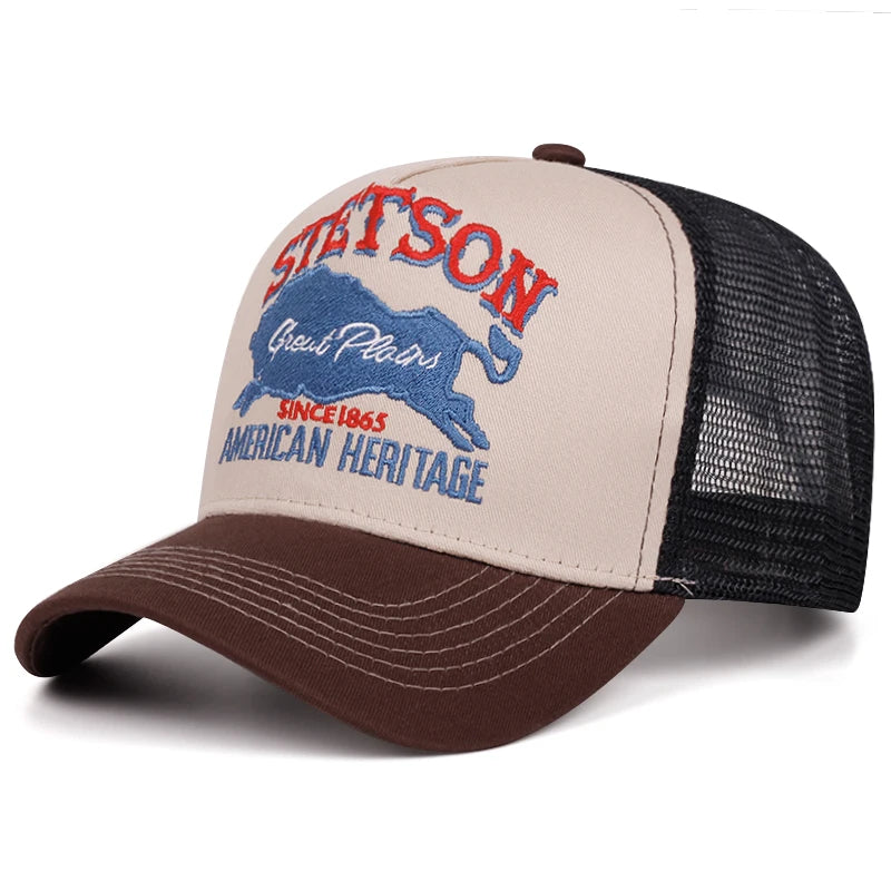 STETSON Red Bear Personalized Mesh Flat Brim Baseball Hat