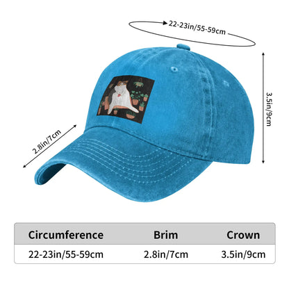 Calico Cat With Pot Plants Denim Adjustable Baseball Cap