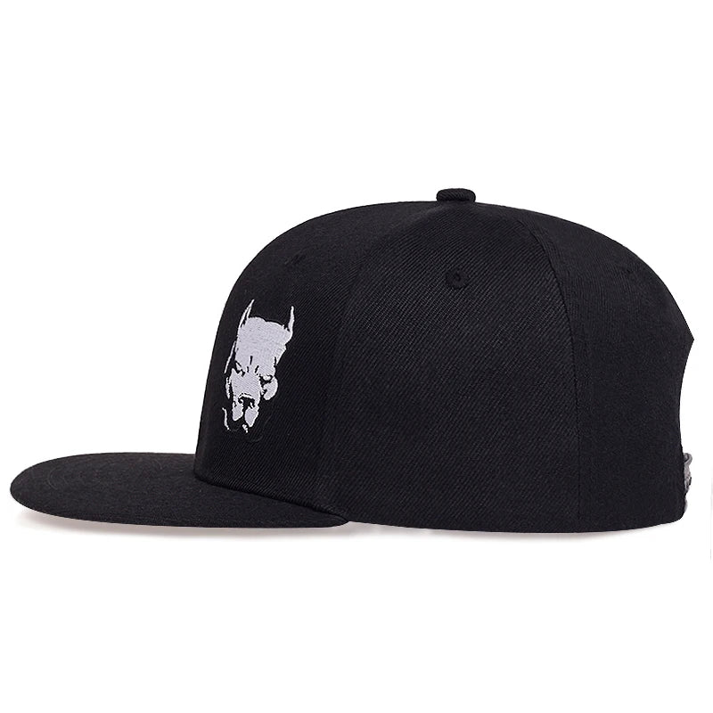 Dog Head Embroidery Hip Hop Snapback Cap