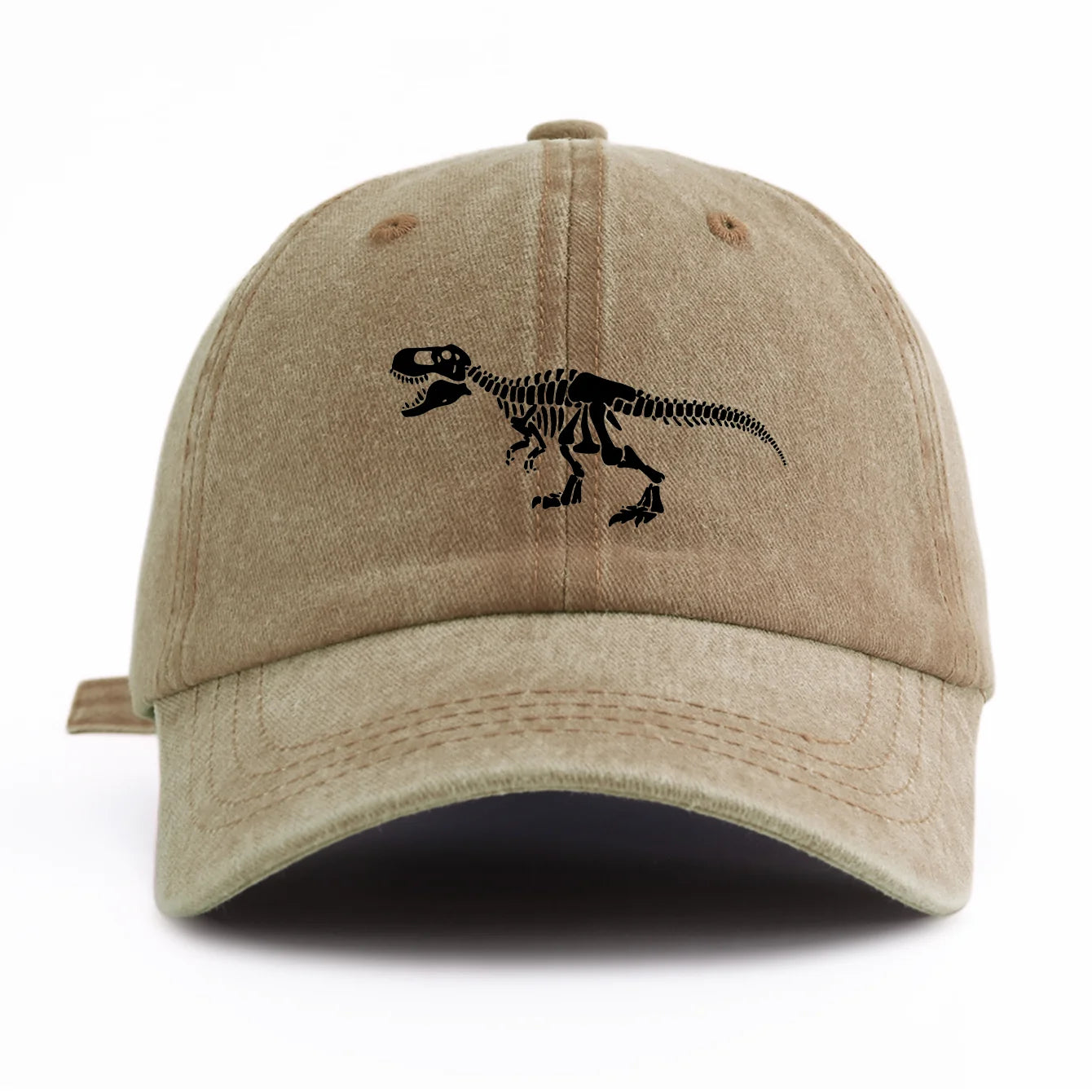 Black T Rex Print Washed Baseball Cap