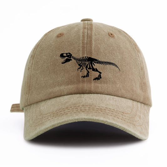 Black T Rex Print Washed Baseball Cap