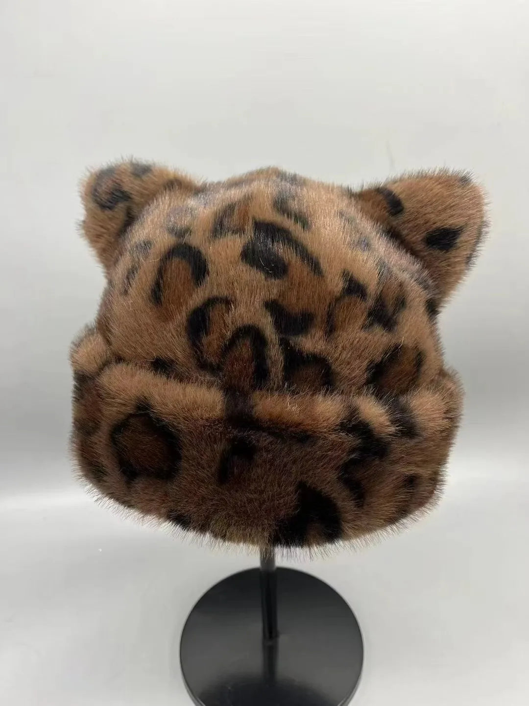 Korean Leopard Plush Fur Bucket Hat