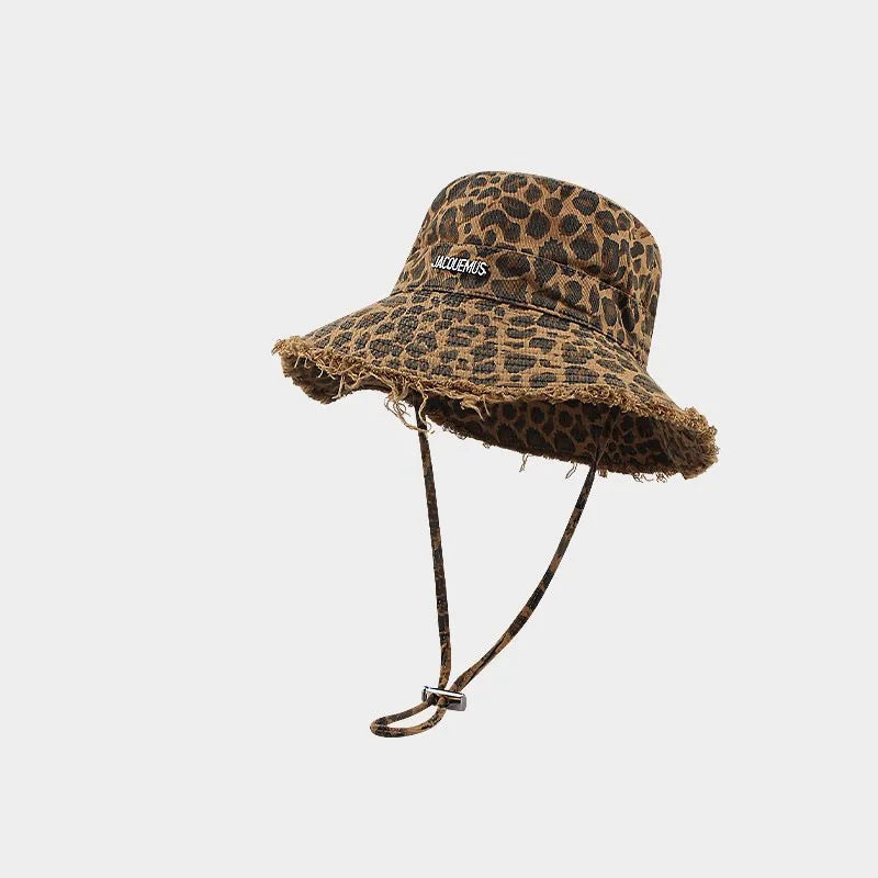 Women’s Leopard Print Raw Edge Bucket Hat