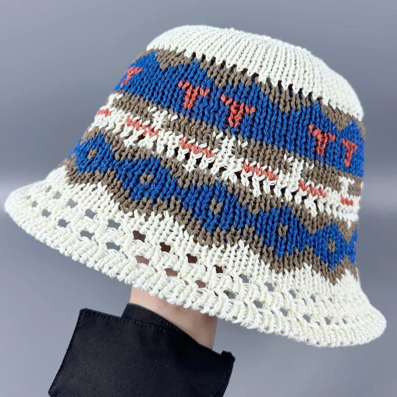 Summer Handmade Flower Straw Knit Breathable Bucket Hat
