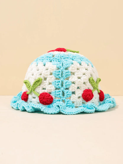 Retro Cherry Handmade Crochet Winter Bucket Hat