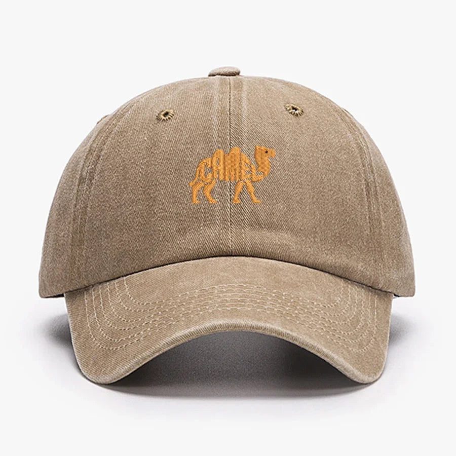 Camel Embroidered Vintage Cotton Baseball Cap