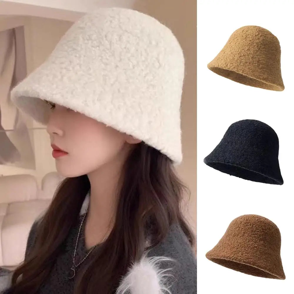 Soft Plush Winter Warm Retro Women Bucket Hat