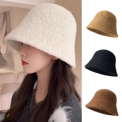 Soft Plush Winter Warm Retro Women Bucket Hat