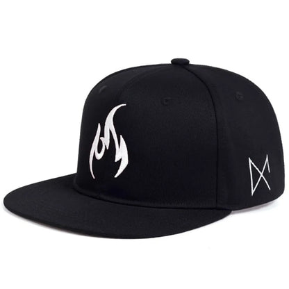 Flame Embroidery Adjustable Hip Hop Snapback Cap