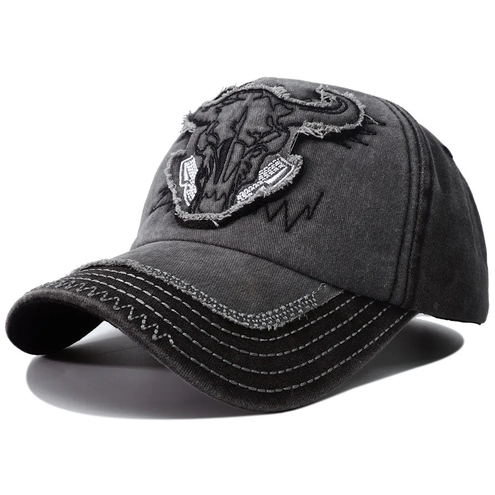Vintage Bull Head Embroidery Snapback Baseball Cap