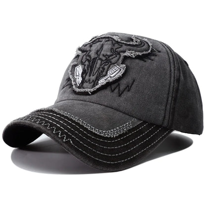 Vintage Bull Head Embroidery Snapback Baseball Cap