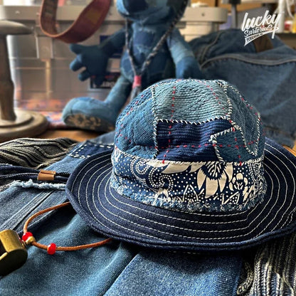 Japanese Handmade Indigo Patch Bucket Hat