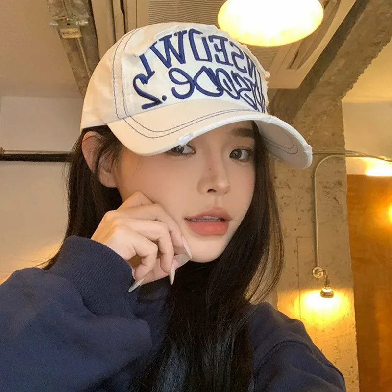 Wide Brim Letter Embroidered Baseball Cap