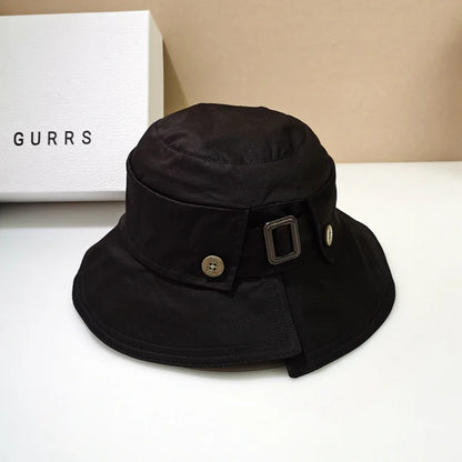 Designer Belt Buckle Bucket Hat Women Japanese Style Beach Sun Hat Sunscreen