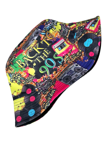 Retro 90s Graffiti Reversible Foldable Bucket Hat