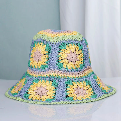 Womens Crochet Straw Foldable Summer Bucket Hat