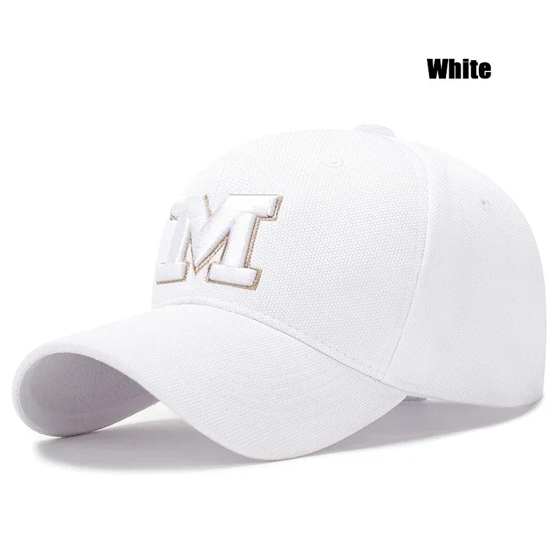 M Letter Gold Embroidery Premium Baseball Cap