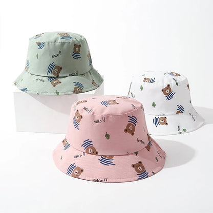 Cute Bear Print Wide Brim Baby Bucket Hat