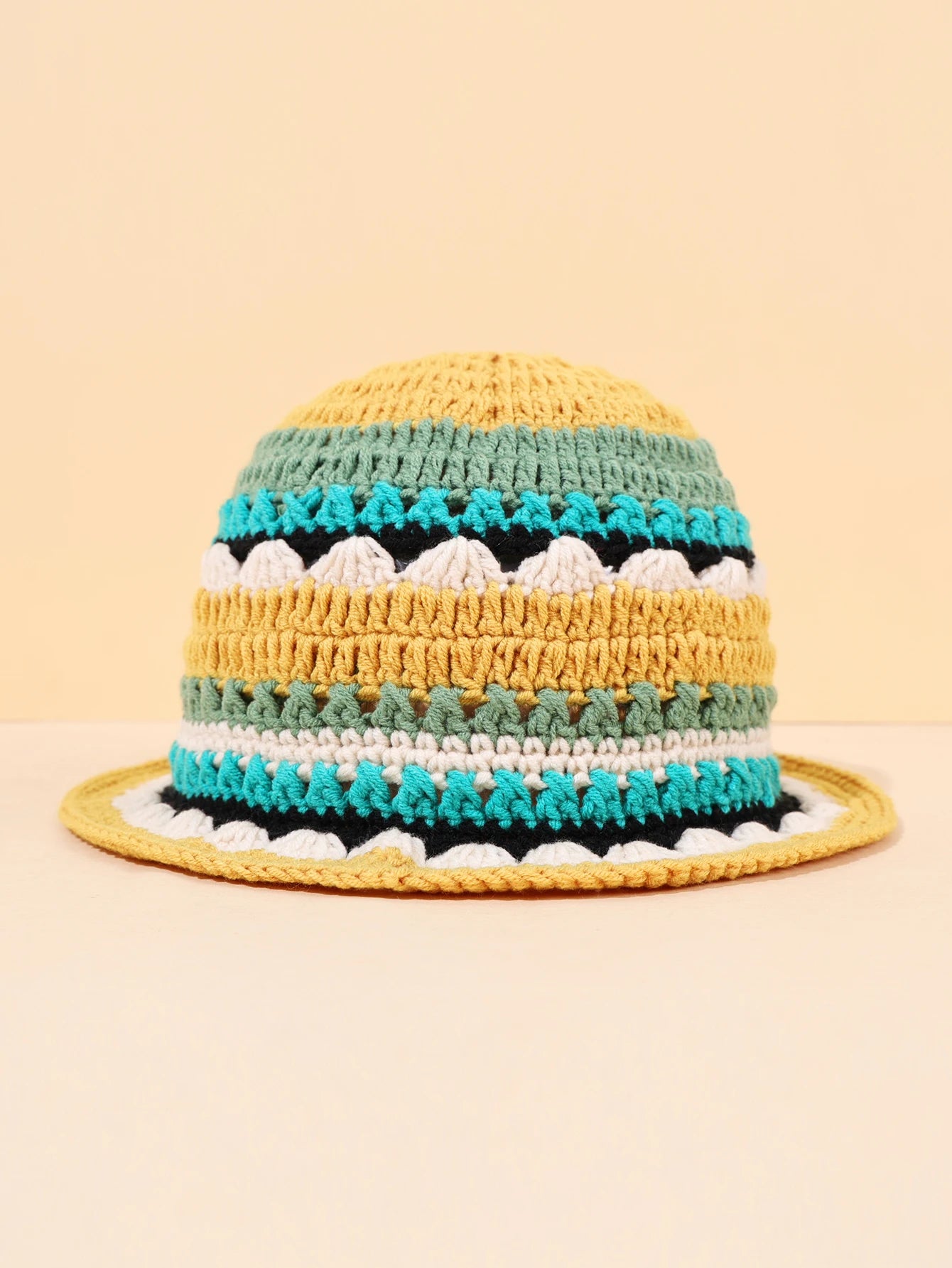 Color Block Woven Flower Bucket Hat