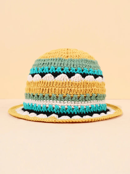 Color Block Woven Flower Bucket Hat