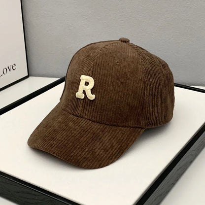 Fashion Corduroy Baseball Cap Ladies Letter R Snapback Hat