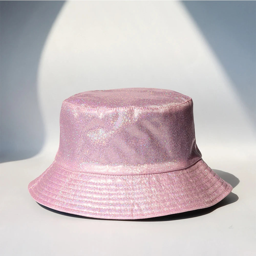 Laser Color Reversible Leather Bucket Hat Men Women