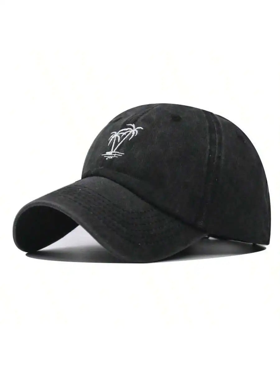 New Coconut Tree Embroidery Vintage Washed Baseball Cap