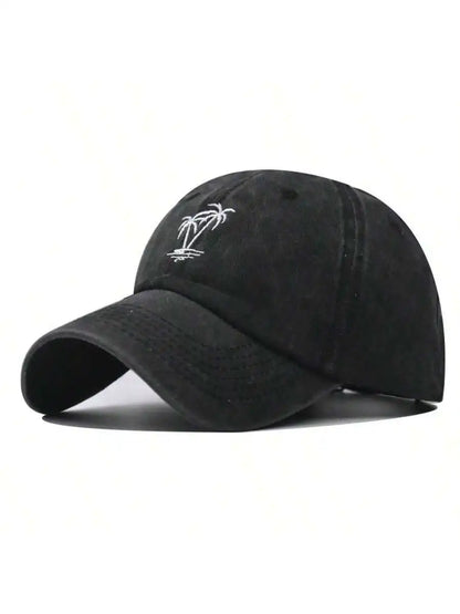 New Coconut Tree Embroidery Vintage Washed Baseball Cap