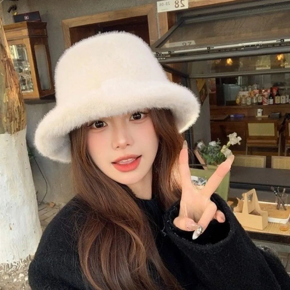 Windproof Fluffy Fur Winter Bucket Hat