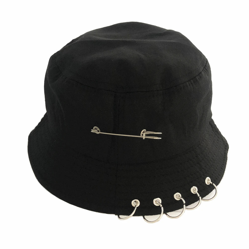 Unisex Cotton Bucket Hat Iron Pin Ring