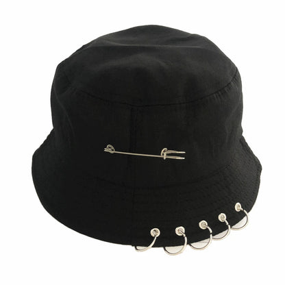 Unisex Cotton Bucket Hat Iron Pin Ring