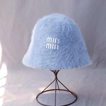 Plush Rabbit Fur Winter Bucket Hat for Women