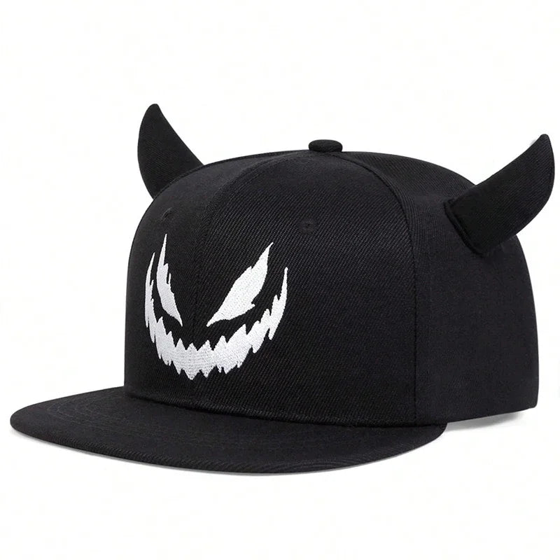 Unisex Smiling Face And Cow Horn Personality Hip-hop Hats