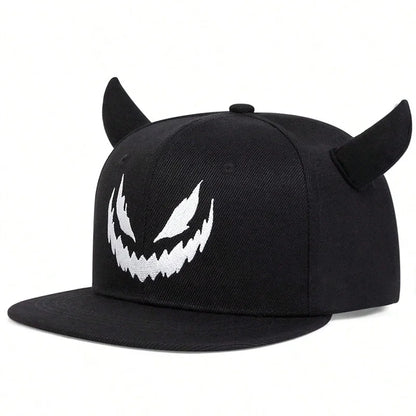 Unisex Smiling Face And Cow Horn Personality Hip-hop Hats
