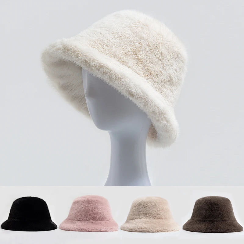 Faux Fur Bucket Hat Women Autumn Winter
