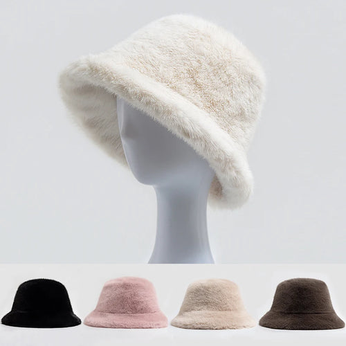 Faux Fur Bucket Hat Women Autumn Winter