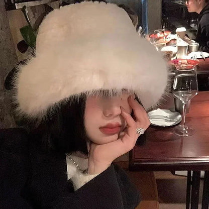 Mongolian Plush Fur Winter Bucket Hat