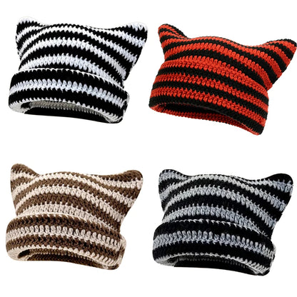 Little Devil Striped Cat Ear Bucket Hat