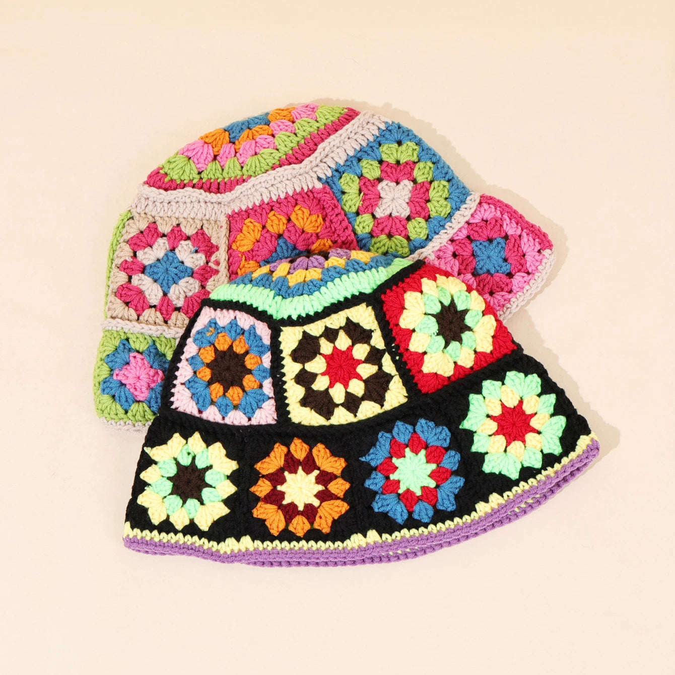 Colorful Retro Floral Woven Bucket Hat