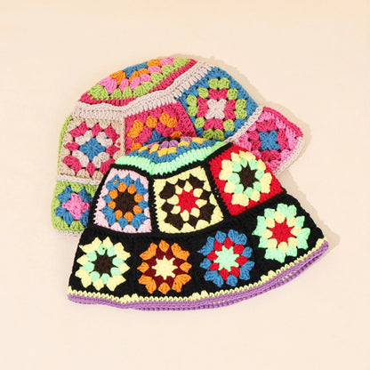 Colorful Retro Floral Woven Bucket Hat