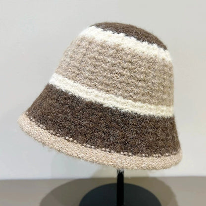 Wide-Striped Knitted Winter Bucket Hat