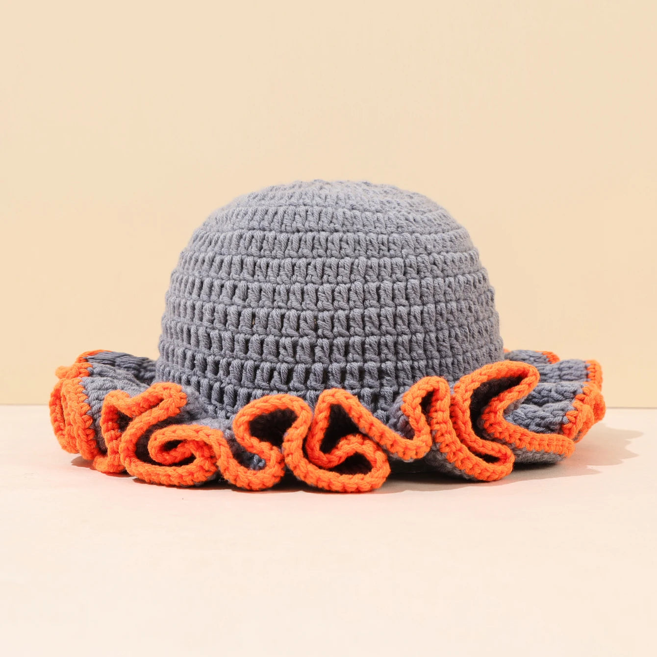 Multicolor Ruffle Knitted Wool Bucket Hat