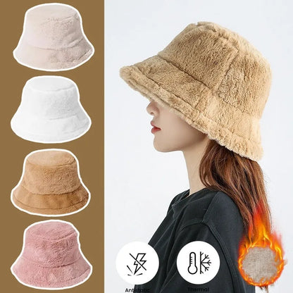 Winter Fuzzy Plush Ear Protection Bucket Hat